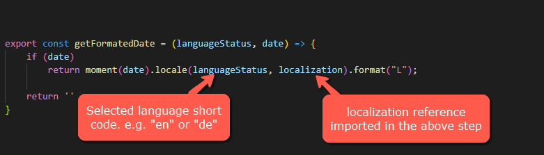 common helper function getFormatedDate