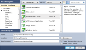 Visual Studio 2012, the Portable Class Library project